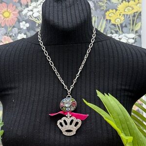 👑Adorned Crown Jewelry assemblage rhinestone crown pastel cluster necklace
